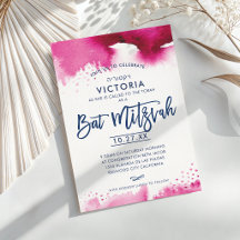 BAT MITZVAH modern bokstavsstil mörk rosa akvarell
