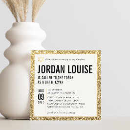 BAT MITZVAH, modern chic guld glitter Inbjudningar