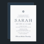 Bat mitzvah, modern David-stjärna Inbjudningar<br><div class="desc">Består av lekfullt skript och sanserif-typografi,  allt mot en vit bakgrund. Detta är designat av Select Party Supplies,  exklusiv för Zazzle. Finns här: http://www.zazzle.com/store/selectpartysupplies</div>