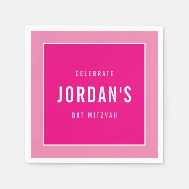 BAT MITZVAH, modern, djärv blockerad rosa för söt Pappersservett (Framsidan)