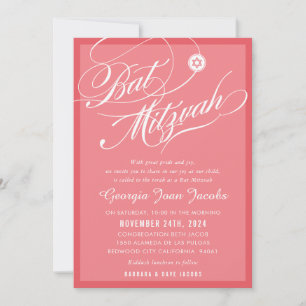 BAT MITZVAH, modern elegant-skript flamingo-rosa Inbjudningar