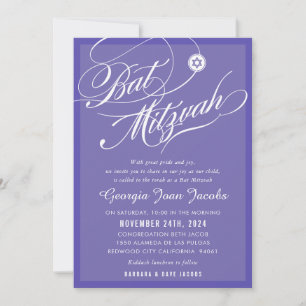 BAT MITZVAH, modern elegant, skript lavender lila Inbjudningar
