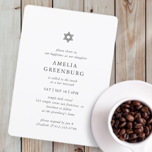 Bat mitzvah Modern enkel Elegant - minimalistisk Inbjudningar