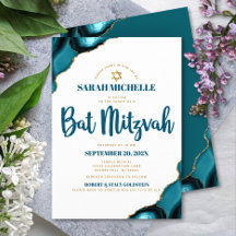 Bat Mitzvah Modern Enkel Turkos Agat Script