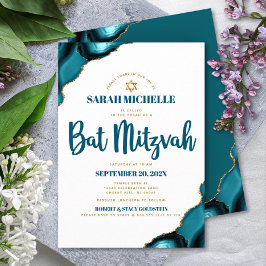 Bat Mitzvah Modern Enkel Turkos Agat Script Inbjudningar