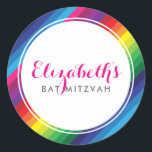BAT MITZVAH modern färglös regnbåge, starkt rand Runt Klistermärke<br><div class="desc">genom kat masard >> https://linktr.ee/simplysweetpaperie << Kärlek i designen,  men vill se vissa ändringar - ett annat färg-schema,  produkt,  lägg till ett foto eller anpassad för ett annat tillfälle - ingen oro kontaktar mig bara,  kat@simplysweetPAPERIE.com - jag är lycklig för att hjälpa till!</div>