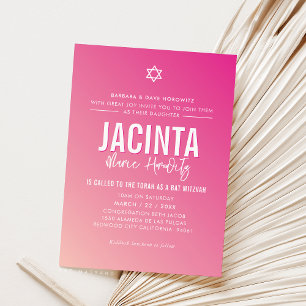 BAT MITZVAH, modern, fuschia rosa-gradient Inbjudningar