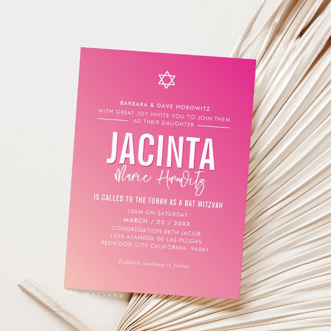 BAT MITZVAH, modern, fuschia rosa-gradient Inbjudningar (Skapare uppladdad)