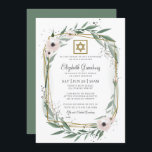 Bat mitzvah Modern Geometric Blommigt Star i David Inbjudningar<br><div class="desc">Utformningen består av fintvättblommor av blommigt med tunn vattenfärg och gröngul löv av löv med grönt på en enkel vit bakgrund. En enkel stjärna av fasa lägger till det geometriska ram. 

Finns här:http://www.zazzle.com/store/selectpartysupplies</div>