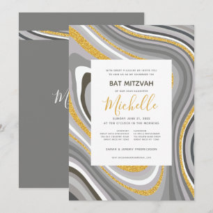 Bat mitzvah Modern Glitter Agate-inbjudan Inbjudningar