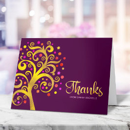 Bat mitzvah Modern Gold Foil Livets träd Burgundy Tack Kort