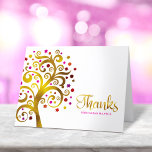 Bat mitzvah Modern Guld Red Rosa Foil Livets träd Tack Kort<br><div class="desc">Se till att din favorit Bat mitzvah visar hennes uppskattning för alla som stödde hennes milstolpe-händelse! Skicka ut det här sofistikerade, tack för personligen! Den här grafiken faux faux guld foil träd med glatt rosa, orange och röd stjärna av David och punkt "löv" täcker över en vit bakgrund. Anpassa anpassningsbarna...</div>