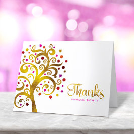 Bat mitzvah Modern Guld Red Rosa Foil Livets träd Tack Kort