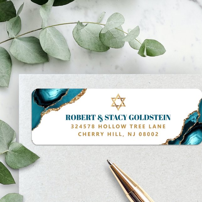 Bat Mitzvah Modern Guld Turkos Agat Inbjudan Returadress Etikett (Skapare uppladdad)