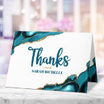 Bat mitzvah Modern Guld-turkos-agateskript Tack Kort<br><div class="desc">Se till att din favorit Bat mitzvah visar sin uppskattning för alla som stödde hennes milstolpe-händelse! Skicka ut den här coolan, ett unikt, modernt tack för personligen. Turquise blue handskript och fet, sans serif typography överlägger en enkel, ren vit bakgrund med turkos blue agate sten accated med faux guld veins....</div>