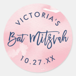 BAT MITZVAH, modern, handskriven rosa vattenfärg Runt Klistermärke
