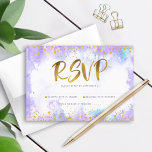 Bat mitzvah modern lila av folie guld OSA kort<br><div class="desc">Var stolt, gladd och visa den här milstolpen av din favoritBat mitzvah! Inkludera den här fantastiska, moderna, glatt guld-faux-folie och glitter-punkter och typografiskript mot en mjuk lila-vattenfärgbakgrund, personlig OSA-inmatningskort för evenemanget. Anpassa anpassningsbarnas text med datumet "svara senast". Garanterade att hon skulle få mer roligt i snyggten vid sitt särskilda tillfälle!...</div>