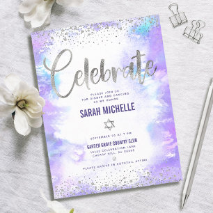 Bat mitzvah modern lila av folie silver tilläggskort