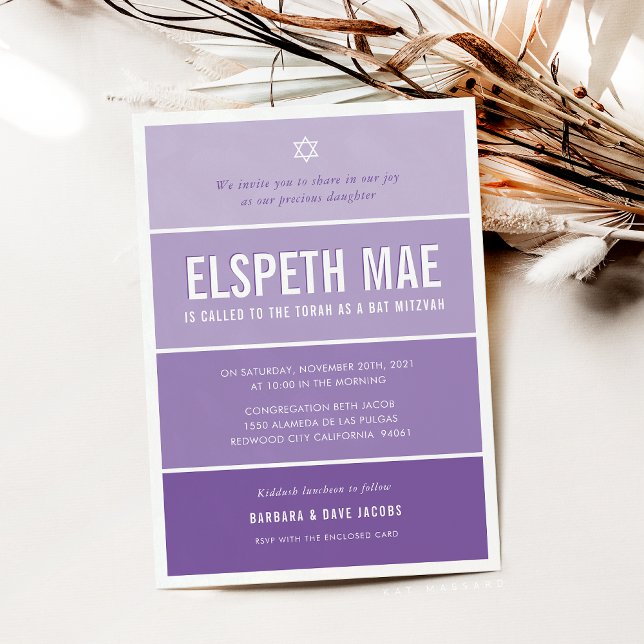 BAT MITZVAH modern lila för övertoningsviolett  Inbjudningar (Skapare uppladdad)