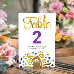 Bat mitzvah Modern Lila Gold Foil Livets träd Bordsnummer<br><div class="desc">Inget Bat mitzvah party är färdigt utan bordsnummer av personlig. Låt din favorit Bat mitzvah vara stolt, glädjas och fira hennes milstolpe på hennes perfekt samordnade party. Denna sofistikerade chic, bedövning, abstrakt grafik faux guld-folie träd med glatt lila, turkos, teal and blue Star of David and dot "lövs" och lila-bordsnummer...</div>