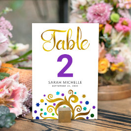 Bat mitzvah Modern Lila Gold Foil Livets träd Bordsnummer