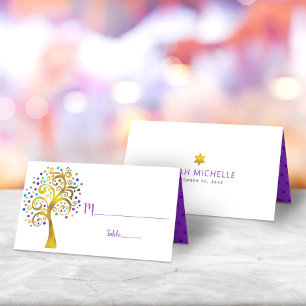 Bat mitzvah Modern Lila Gold Foil Livets träd Placeringskort