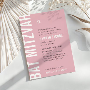 BAT MITZVAH modern minimal djärv flicka dammig ros Inbjudningar