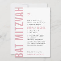 BAT MITZVAH, modern, minimal, fetstilt rosa av dam