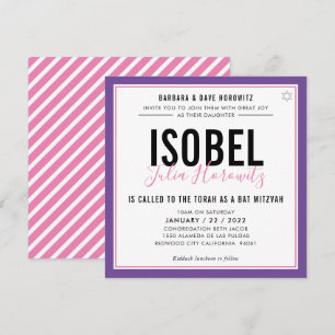 BAT MITZVAH, modern, minimalistisk lila för färg r Inbjudningar