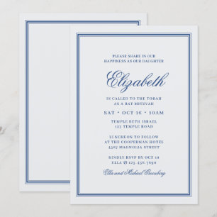 Bat mitzvah Modern Monogram på Enkel Ram Inbjudningar