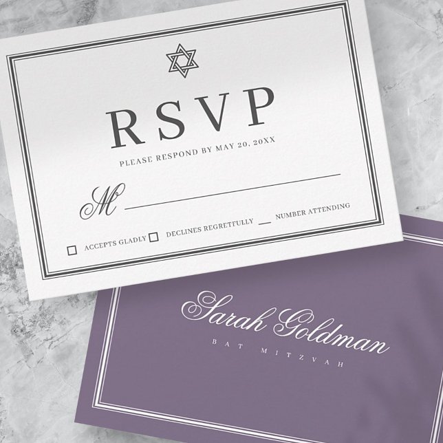 Bat mitzvah Modern Monogram på Enkel Ram OSA Kort (Skapare uppladdad)
