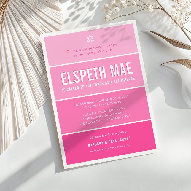 BAT MITZVAH modern ombre gradient Hollywood rosa Inbjudningar (Skapare uppladdad)