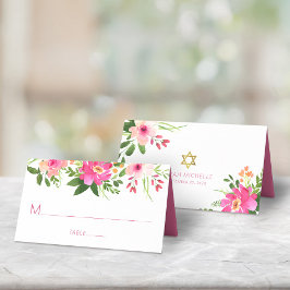 Bat mitzvah Modern Rosa Blommigt VattenfärgsSnyggt Placeringskort