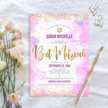 Bat mitzvah modern rosa, guld glitter