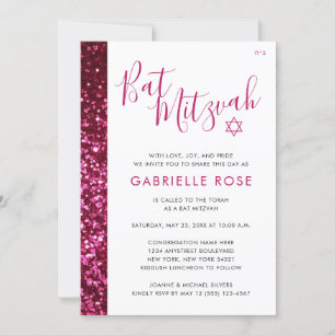 Bat mitzvah Modern Rosa Minimal Glitter Rand Inbjudningar