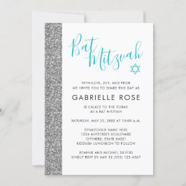 Bat mitzvah Modern Silver Glitter Rand Inbjudningar