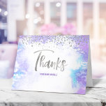 Bat mitzvah Modern Silver-Lila, vattenfärg Tack Kort<br><div class="desc">Se till att din favorit Bat mitzvah visar hennes uppskattning för alla som stödde hennes milstolpe-händelse! Skicka ut det här fantastiska, moderna, glansfulla handskrivna silver-folie-skript och små prickar som täcker en lätt lila vattenfärgsbakgrund, personlig tackkort. Anpassa till namn i din Bat mitzvah. Lägg till en anteckning om personligen på insidan,...</div>