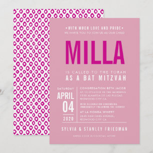 BAT MITZVAH modern söt rosa av fet Inbjudningar