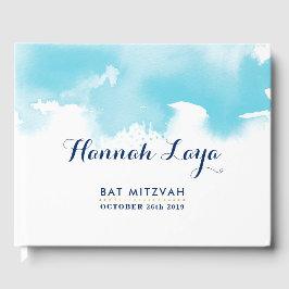 BAT MITZVAH, modern söt vattenblå vattenfärg Gästböcker