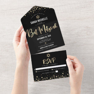 Bat Mitzvah Modern Svart Guld Glitter Script Fetst