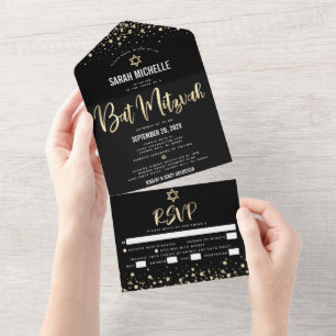 Bat Mitzvah Modern Svart Guld Glitter Skrift Firan