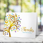 Bat mitzvah Modern Teal and Gold Foil Livets träd Tack Kort<br><div class="desc">Se till att din favorit Bat mitzvah visar hennes uppskattning för alla som stödde hennes milstolpe-händelse! Skicka ut det här sofistikerade, tack för personligen! Denna grafisk faux guld-folie träd med glatt turkos, teal, lila och Blue Star av David och punkt "löv" täcker över en vit bakgrund. Anpassa anpassningsbarna till Bat...</div>