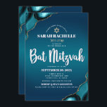 Bat mitzvah Modern turkos Ombre Agate-skript Inbjudningar<br><div class="desc">Var stolt, gladd och visa den här milstolpen av din favoritBat mitzvah! Skicka ut den här coolan, unik, modern, personlig, Hebrew namn inbjudan om ett evenemang att minnas. Vit manustypografi och en faux guld Star av David täcker över en djup turkoise teal blue ombre-bakgrund med turkospolblåagat accentuerad med faux guld-vener....</div>