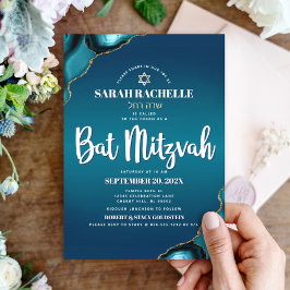 Bat mitzvah Modern turkos Ombre Agate-skript Inbjudningar