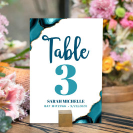 Bat Mitzvah Modern Turkos Teal Agat Script Bordsnummer
