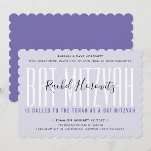 BAT MITZVAH, modern typografisk lila för överläggn Inbjudningar