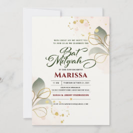 Bat mitzvah Modern Watercolor Blommigt Glitter Inv Inbjudningar