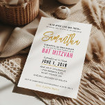 BAT MITZVAH modernt skript söt rosa guld Inbjudningar<br><div class="desc">med kat masard >> kat@simplysweetPAPERIE.com <<< Ett trendigs inbjudningsdesign för ditt barns PUB/BAT MITZVAH installation som mall är det enkelt att lägga till egna uppgifter eller slått anpassningsknappen och du kan lägga till eller ändra text, typsnitt, storlekar osv. TIP: 1. Om du vill ändra/flytta grafik/ändra bakgrund slå färg knappen "anpassa"....</div>