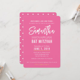 BAT MITZVAH, modernt, söt rosa, vitt skript guld Inbjudningar