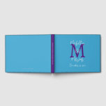 Bat mitzvah Monogram Himlar Blue Lila White Sign-I Gästböcker<br><div class="desc">Denna elegant minimalistisk Bat mitzvah party Guest Bok har en himlar blå bakgrund,  lila monogram och vit skripttext. Enkel att anpassa,  ändra eller ta bort exempel namn och text på framsidan och ryggraden. Alla Höger förbehållna © 2024 Alan & Marcia Socolik.</div>